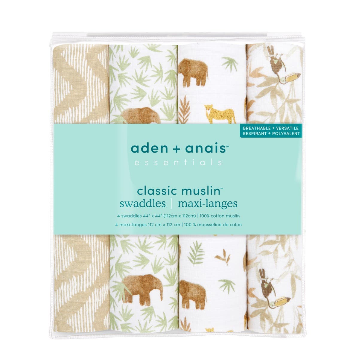 Aden Anais Essentials Muslin Cotton Swaddle (44 x 44 in), 4pk (31 Designs) - Pupsik Singapore