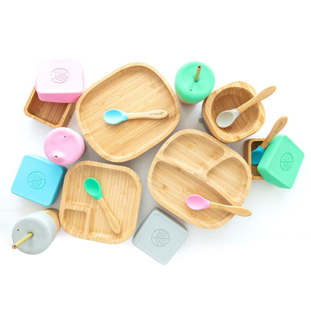 Eco Rascals Square Snack Bamboo Suction Plate (2 Colors) - Pupsik Singapore