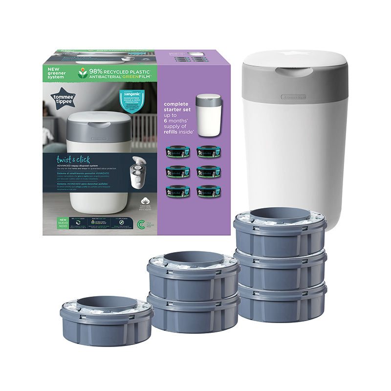 Tommee Tippee Sangenic Twist & Click Advanced Diaper Disposal Bin (6 casettes) - White