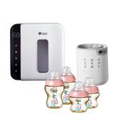 Tommee Tippee Ultra UV 3-in-1 Steriliser, Dryer and Storage + PPSU Newborn Starter Set Bottles (Pink) + Multiwarm Bottle & Pouch Warmer