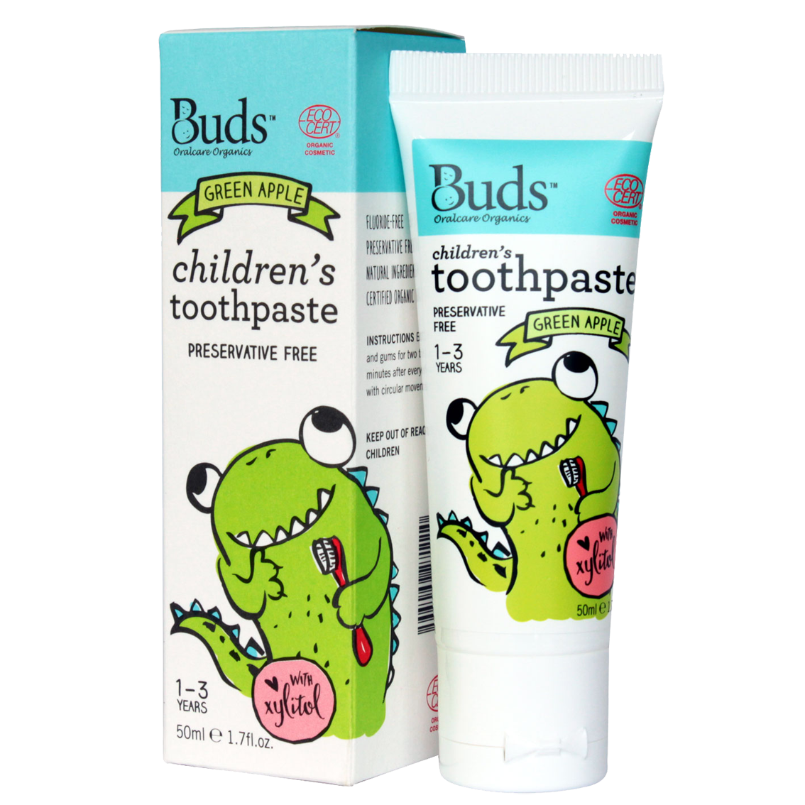 Buds Organics Children's Toothpaste with Xylitol - Green Apple, 50ml - exp 10/27