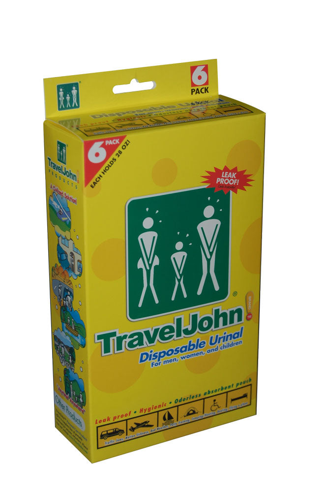 Travel John Disposable Urinal with Zip Resealable, 6-pack (TJ1N)
