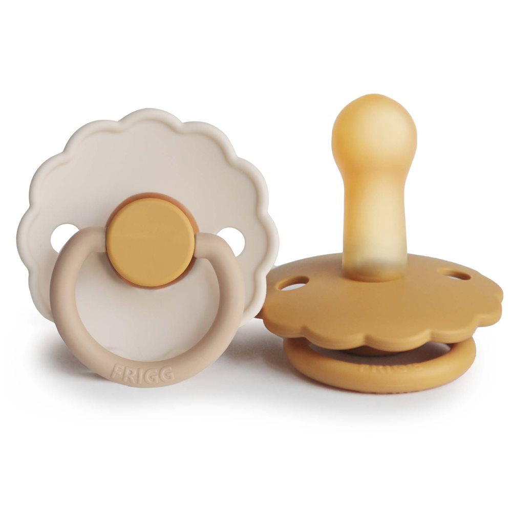 FRIGG Daisy Latex Baby Pacifiers, 2pk [Color Block + Original] – Chamomile/Honey Gold