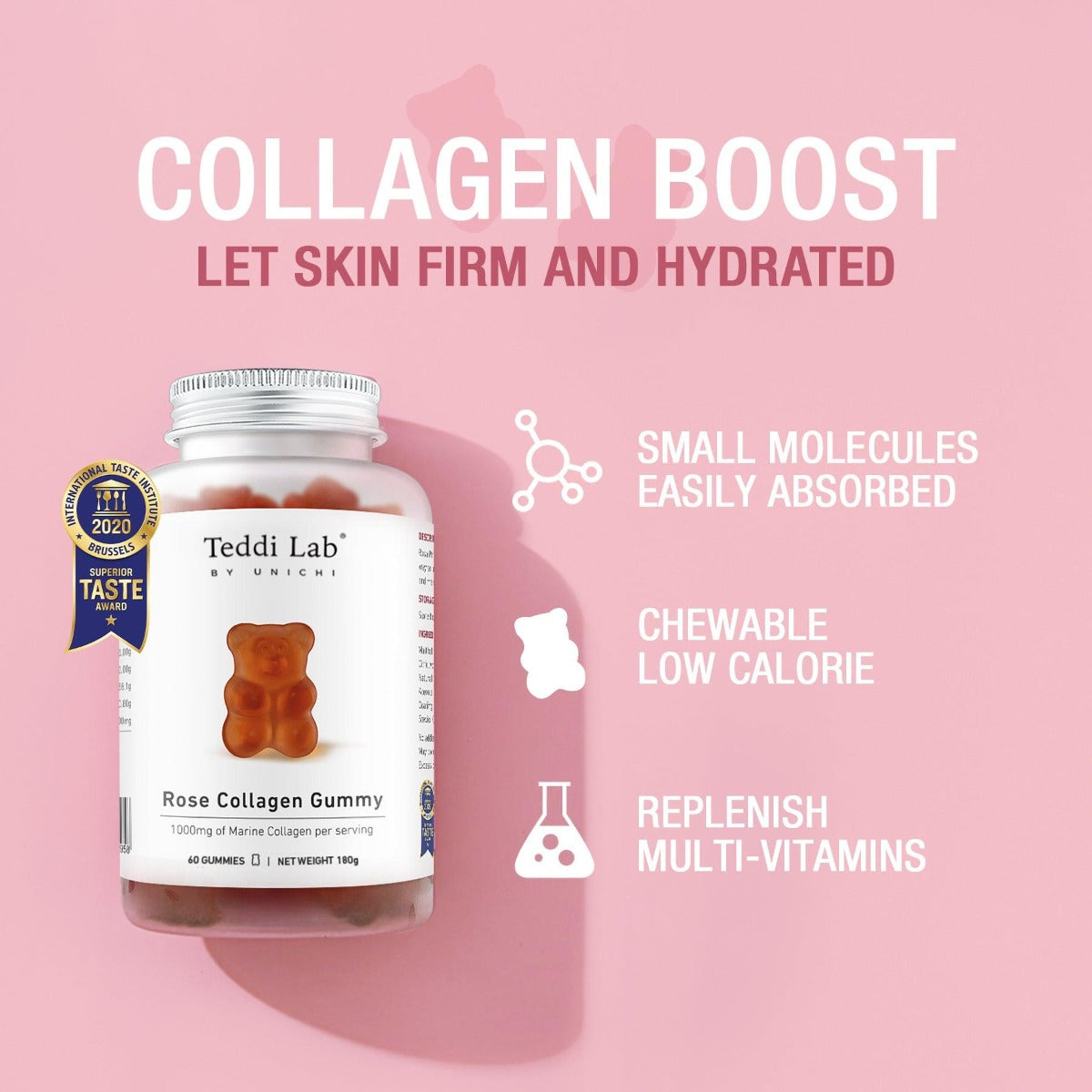 Unichi Rose Collagen Gummy, 60pcs (Exp 04/27)