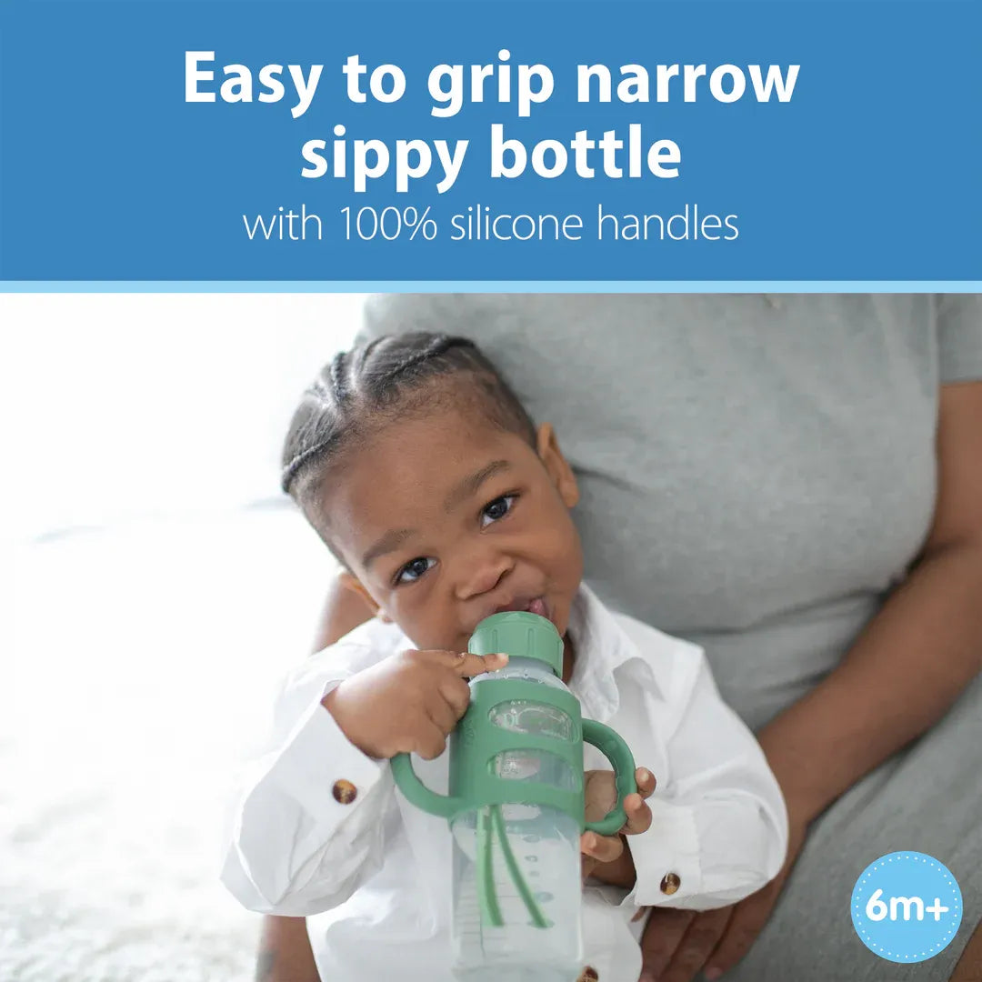 Dr. Brown's Milestones Narrow Sippy Spout Bottle with Silicone Handles, 8 oz/250 mL (7 Colors)