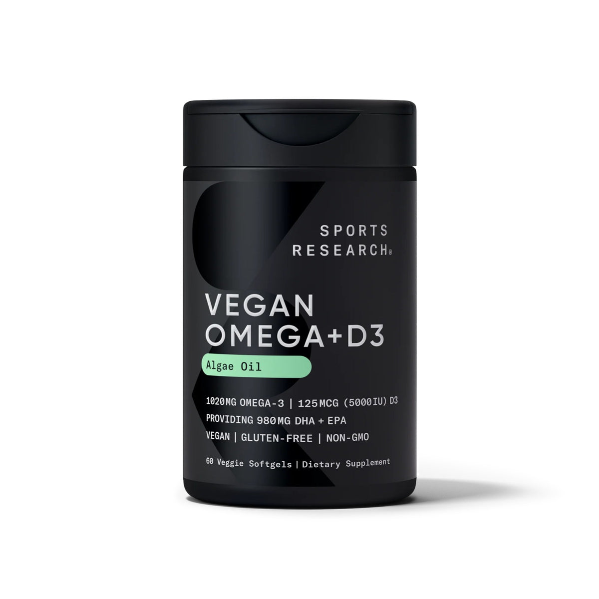 Sports Research Vegan Omega-3 1400mg + Vitamin D3 5000iu, 60s (Exp 12/27)