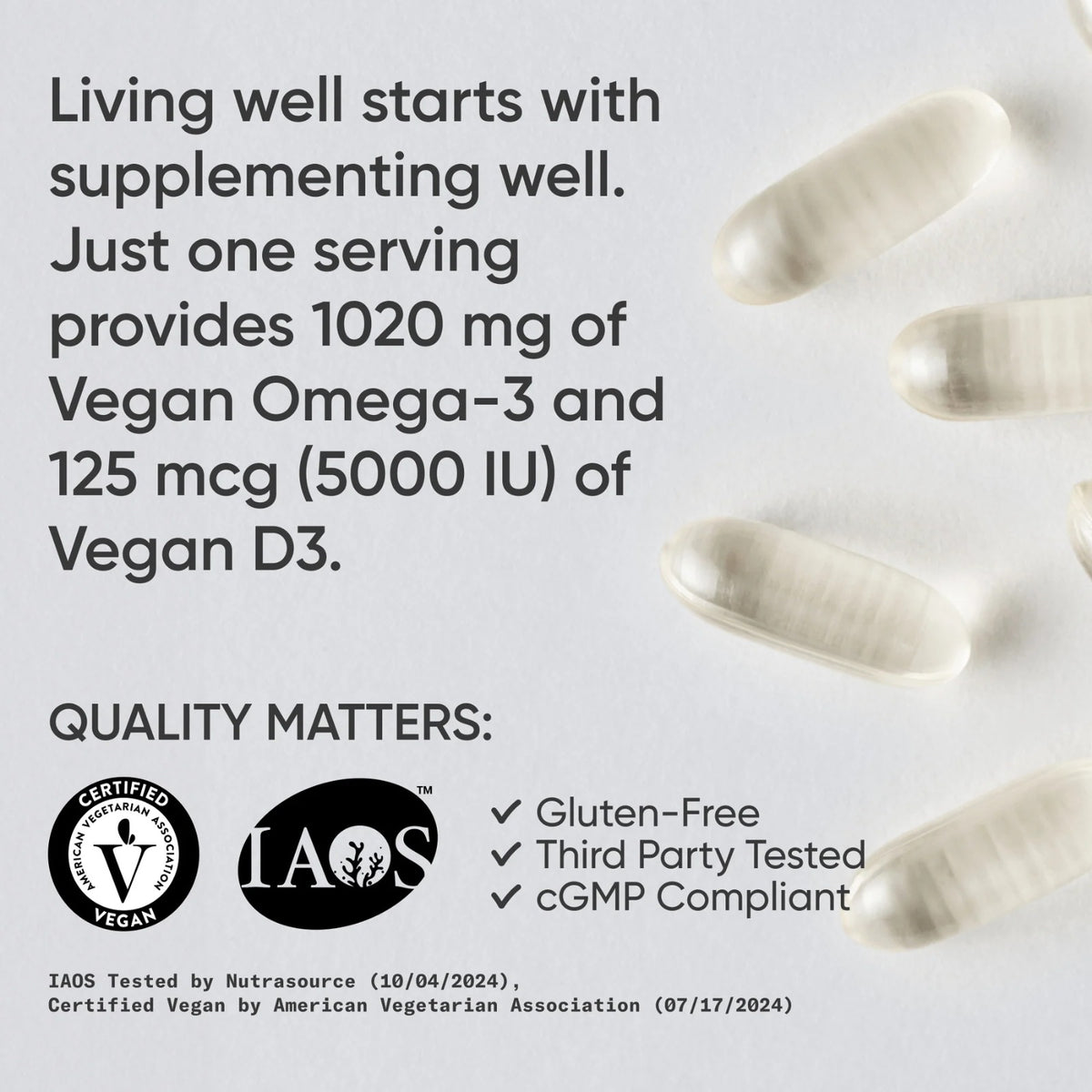 Sports Research Vegan Omega-3 1400mg + Vitamin D3 5000iu, 60s (Exp 12/27)