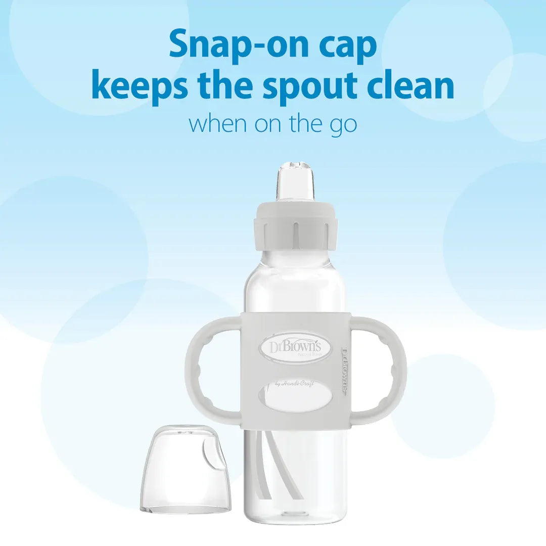 Dr. Brown's Milestones Narrow Sippy Spout Bottle with Silicone Handles, 8 oz/250 mL (7 Colors)