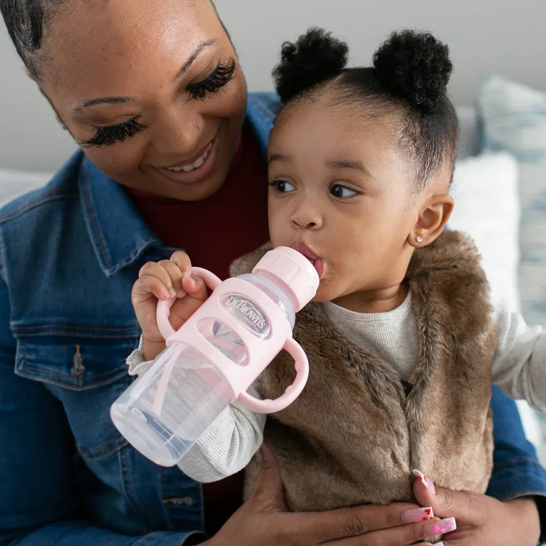 Dr. Brown's Milestones Narrow Sippy Spout Bottle with Silicone Handles, 8 oz/250 mL (7 Colors)