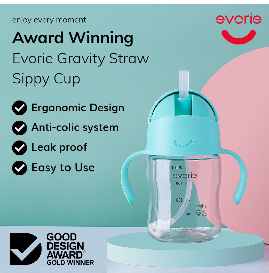 Evorie Tritan Gravity Straw Sippy Cup Water Bottle (200ml) (12 Colours) - Pupsik Singapore