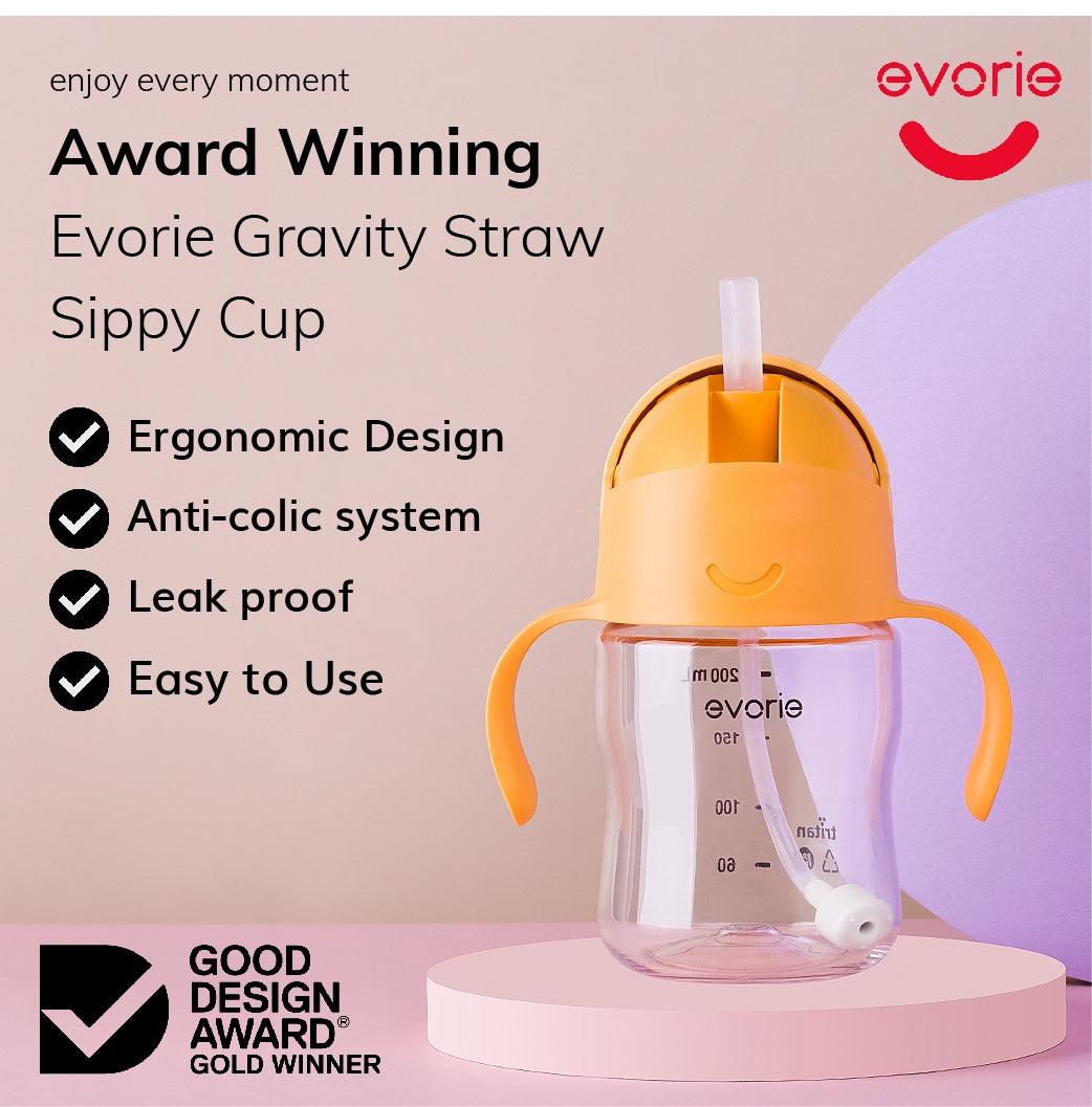 Evorie Tritan Gravity Straw Sippy Cup Water Bottle (200ml) (12 Colours) - Pupsik Singapore