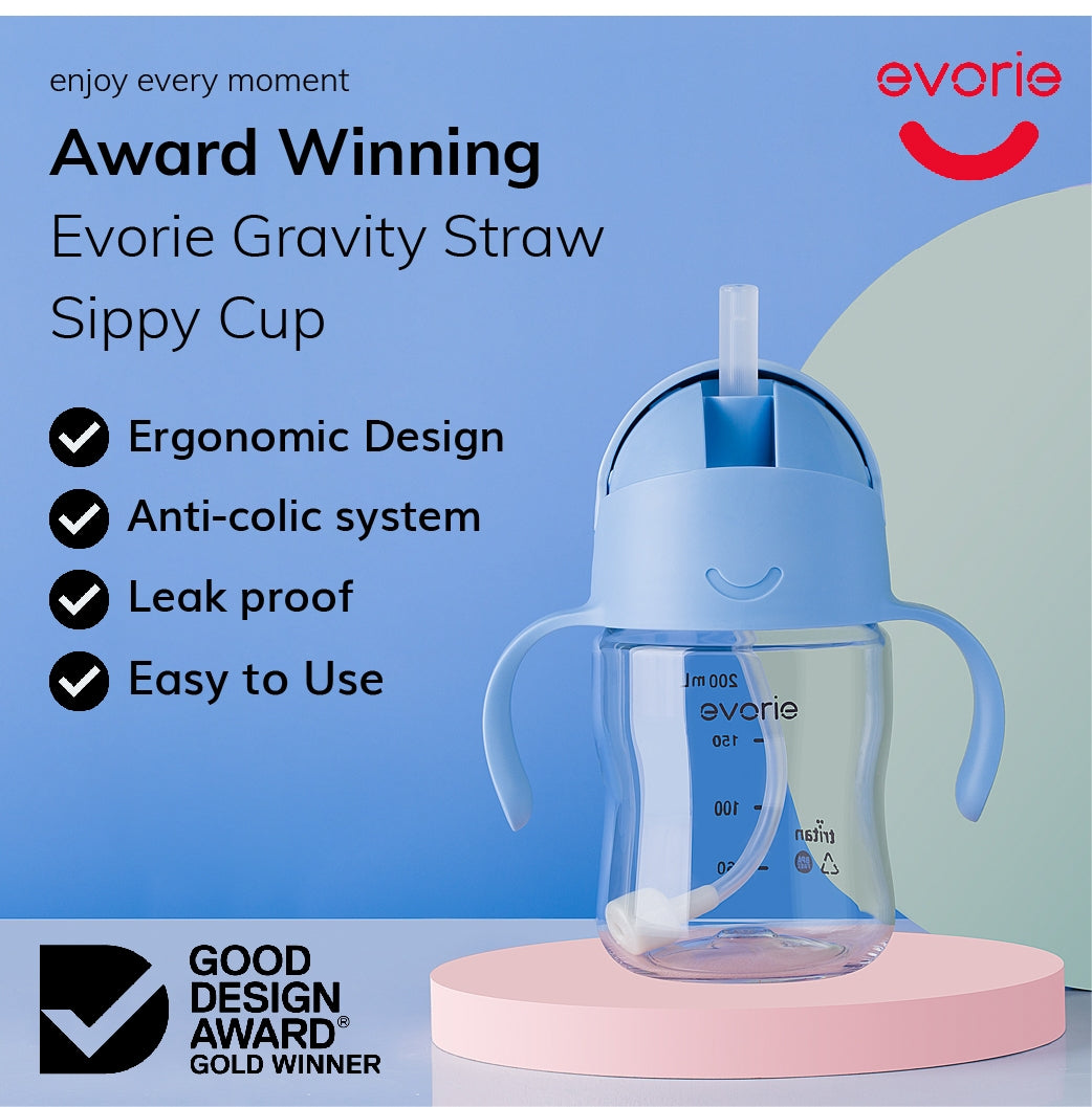 Evorie Tritan Gravity Straw Sippy Cup Water Bottle (200ml) (12 Colours) - Pupsik Singapore