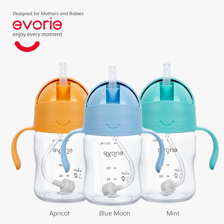 Evorie Tritan Gravity Straw Sippy Cup Water Bottle (200ml) (12 Colours) - Pupsik Singapore