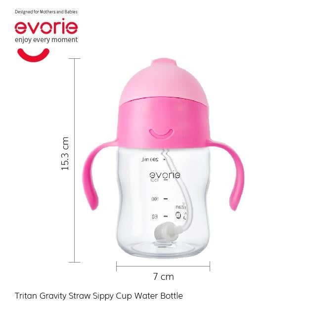 Evorie Tritan Gravity Straw Sippy Cup Water Bottle (200ml) (12 Colours) - Pupsik Singapore