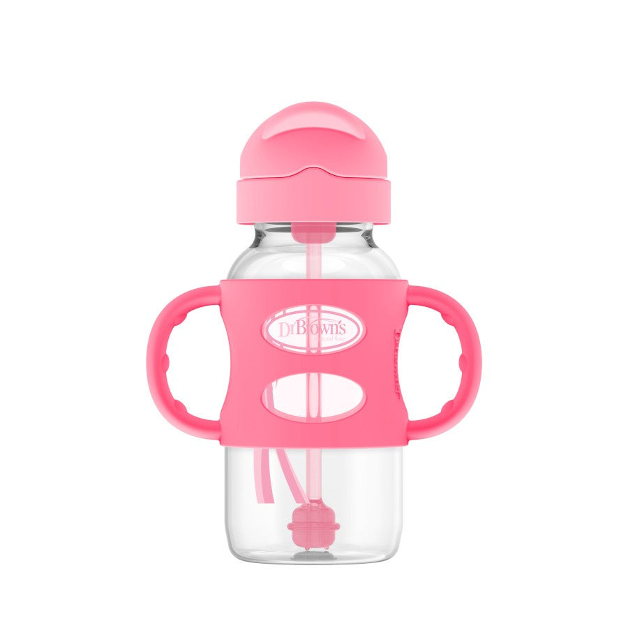 Dr. Brown's Milestones Sippy Straw Bottles w/ Silicone Handles, 270ml - Wide Neck (4 Colours)