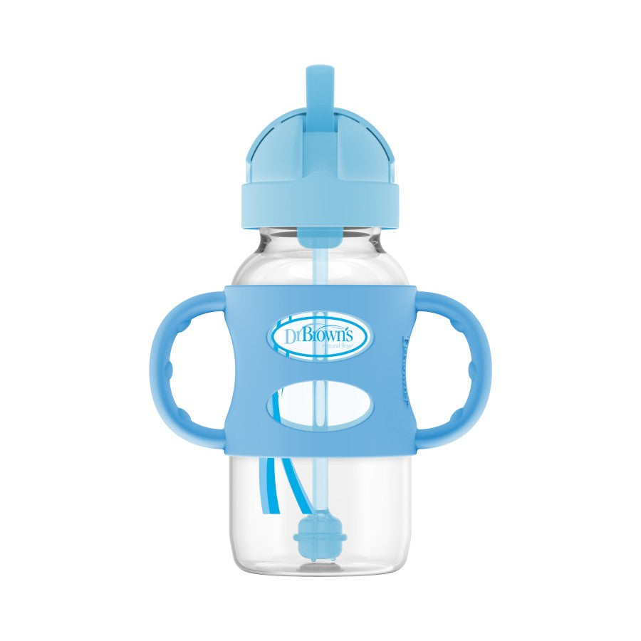 Dr. Brown's Milestones Sippy Straw Bottles w/ Silicone Handles, 270ml - Wide Neck (4 Colours)