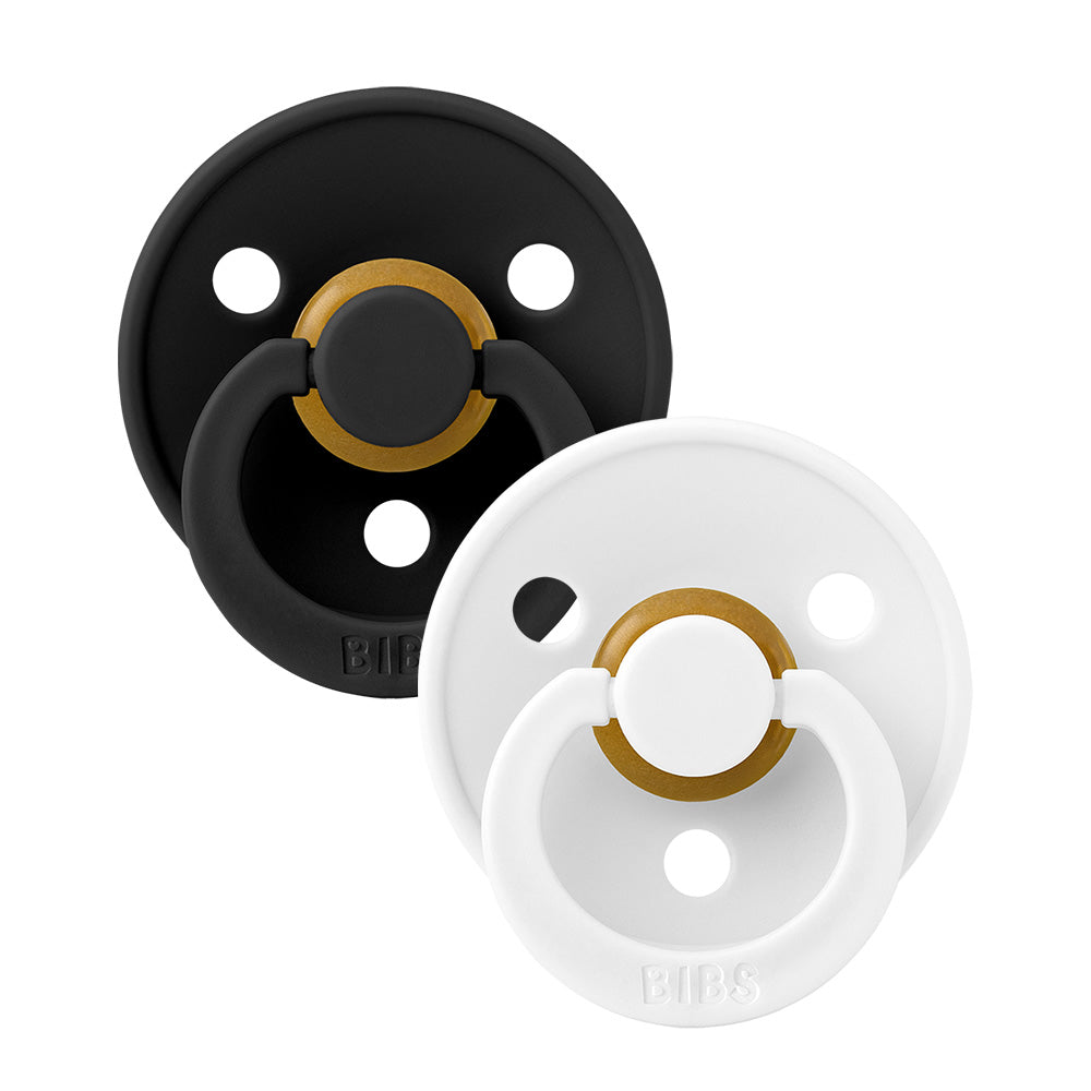 Bibs Round Colour Pacifier (2pk) - White/Black (1 Size) - Made in Denmark/EU