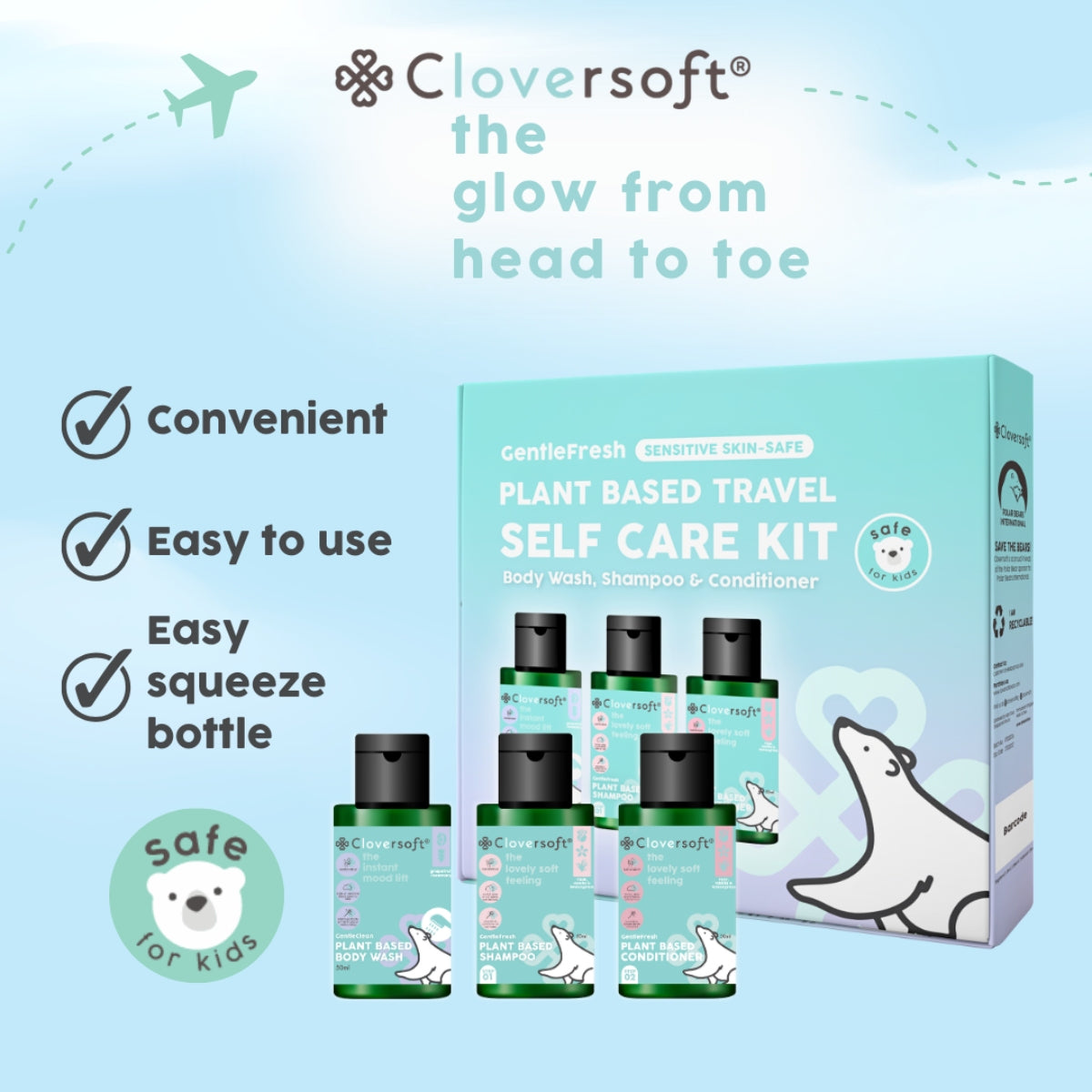 Cloversoft Plant-Based Self-Care Kit Travel Set (Body Wash + Shampoo + Conditioner) 3 x 50ml (Exp 08/27)