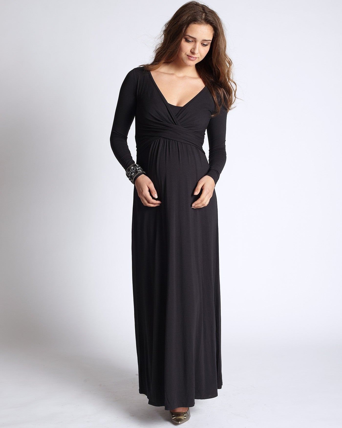 MEV Wrap Long Sleeve Maternity & Nursing Maxi Dress - Black