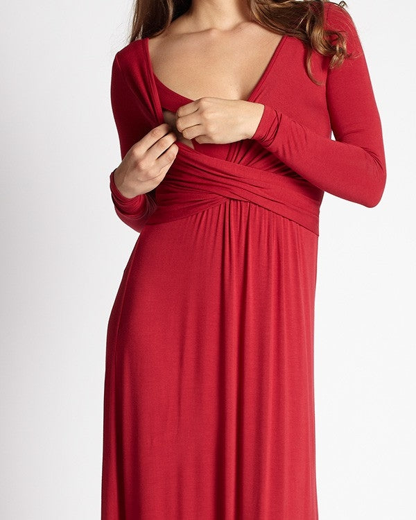 MEV Wrap Long Sleeve Maternity & Nursing Maxi Dress - Black