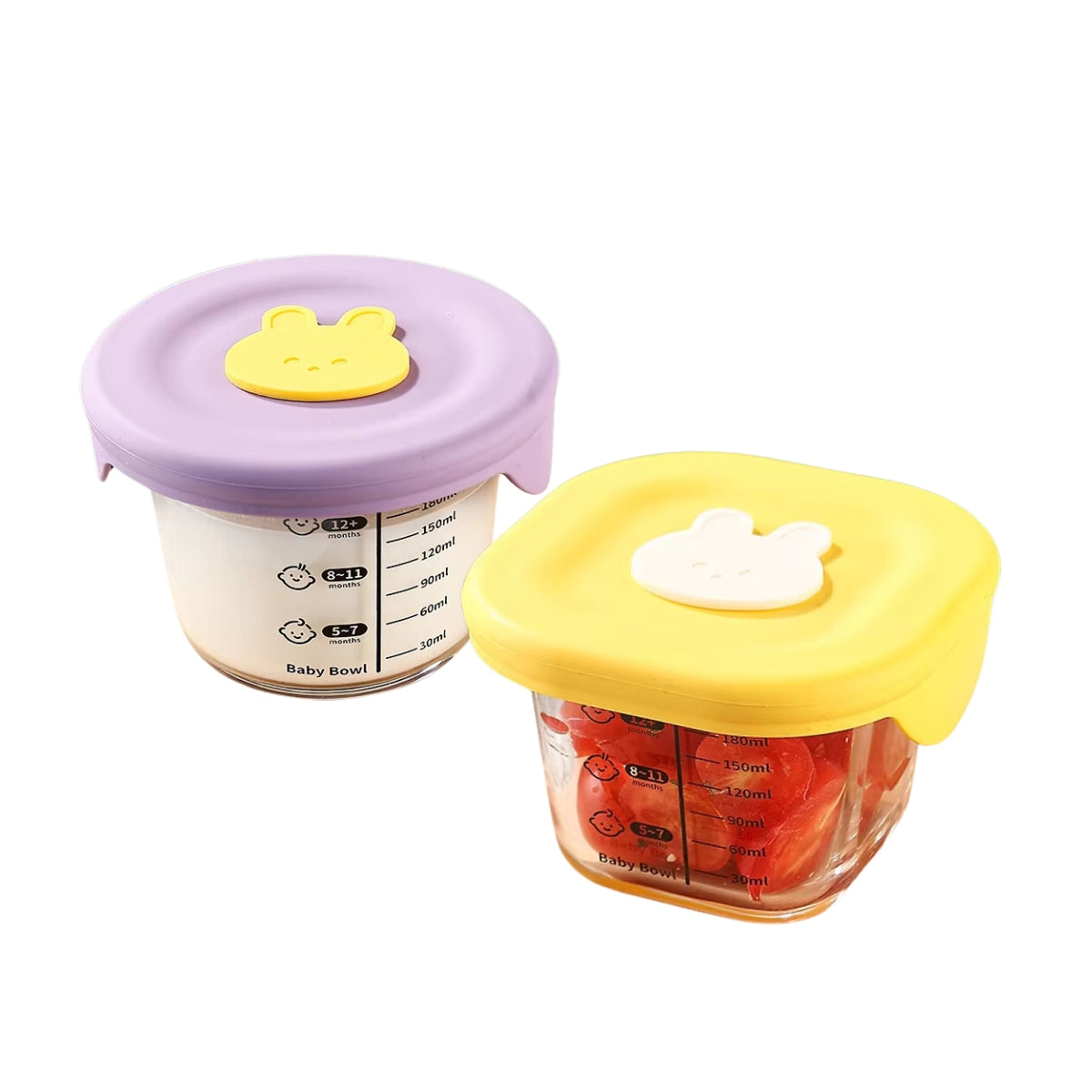 Biomom Bunny Glass Portion Food Jar with Lid, 180ml x 2pk (2 Colors)